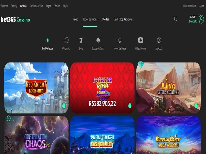 Conheça cada uma das seções do cassino Bet365 