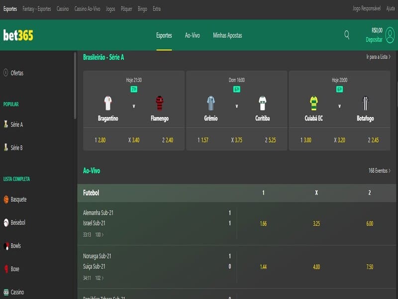 Apostas esportivas ao vivo e torneios na Bet365