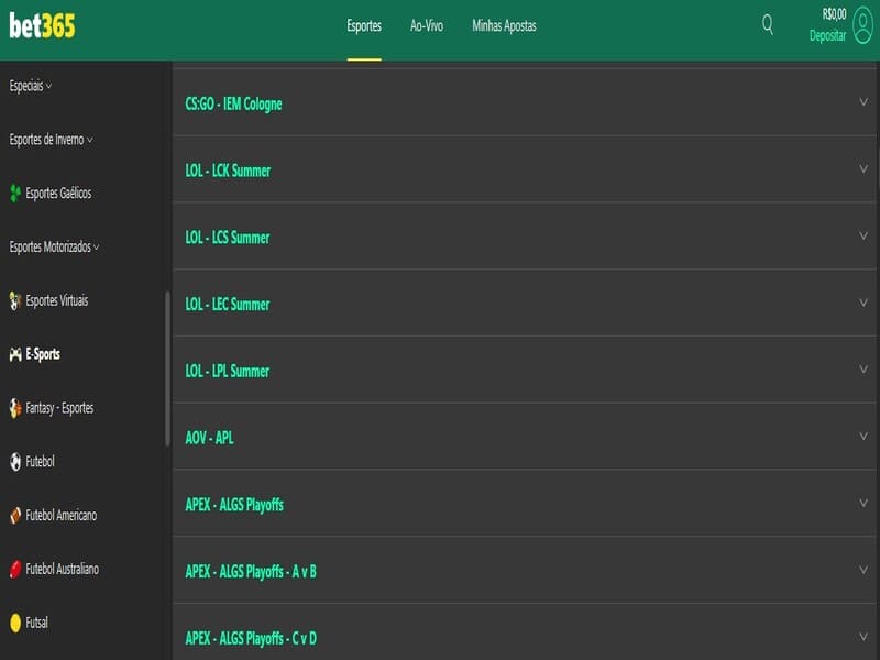 Apostando em E-Sports na Bet365